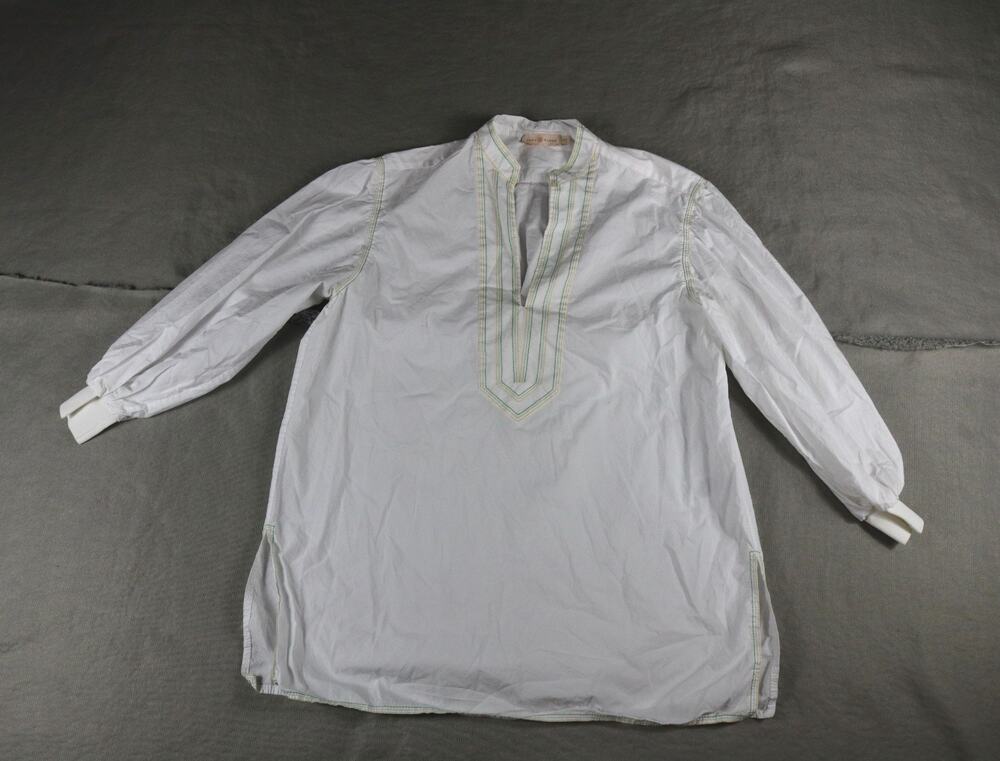 Tory Burch Top Womens Xs White Yellow Green Blue Trim Embroidered Tunic Blouse
